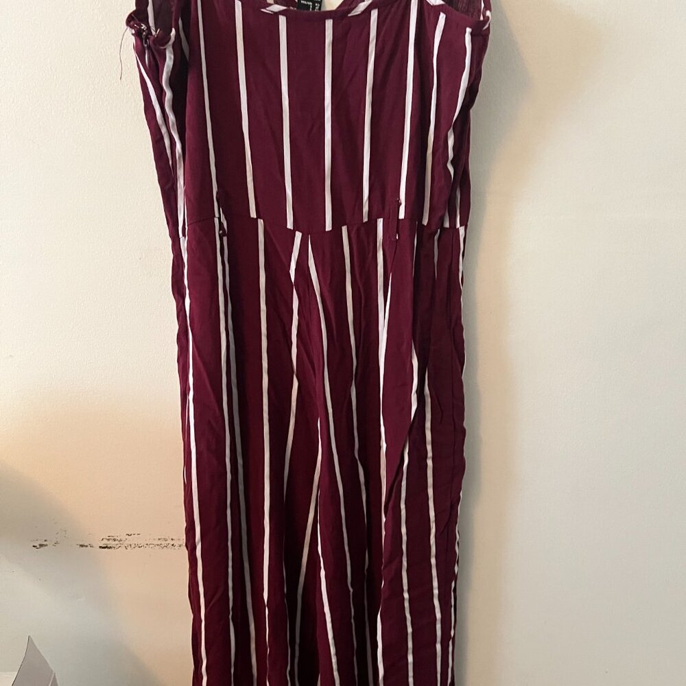 Forever 21 Burgundy & White Striped Jumpsuit - Picture 2 of 6